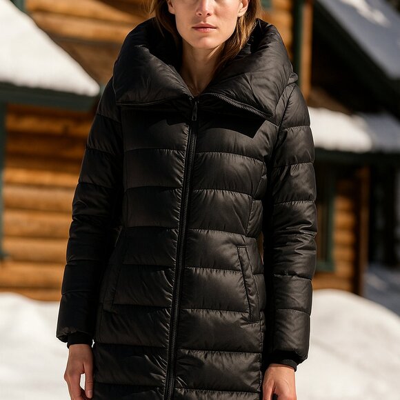 Bcbgmaxazria black puffer coat with puffer collar size Large - Picture 1 of 15